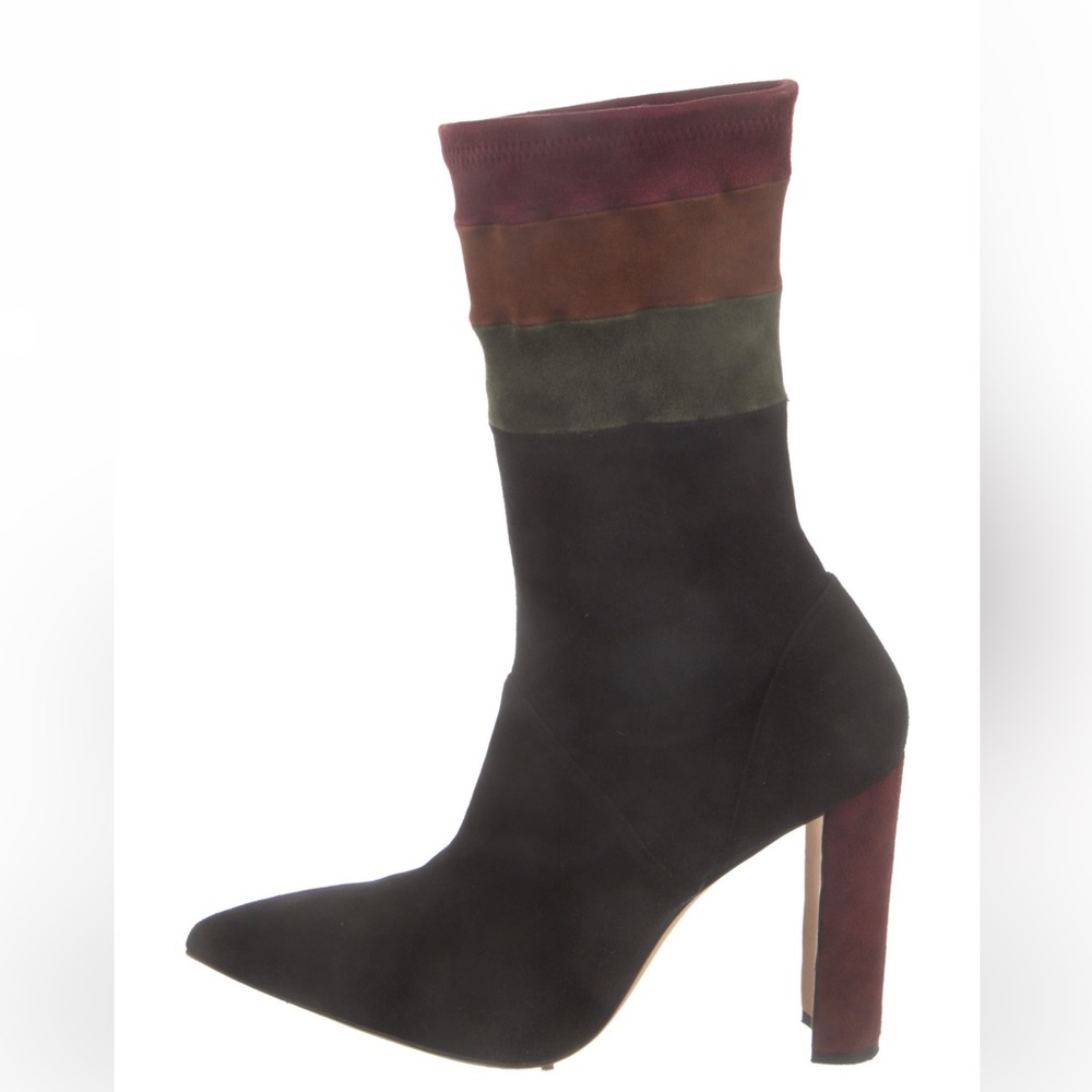 MANOLO BLAHNIK suede color block sock heeled boots